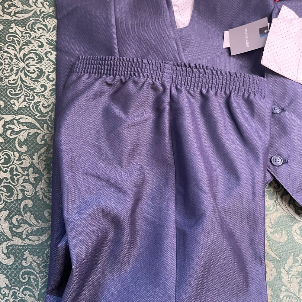 NWT 12 Van Heusen dark grey 4pc suit Vest dress shirt pants tie christmas formal - Picture 4 of 11